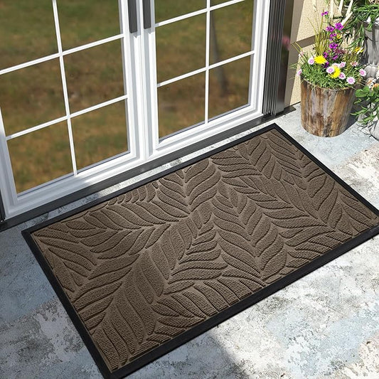 Yimobra Front Door Mat Outdoor Indoor, 47x32 All-Season Waterproof Welcome Mat, All-Weather Outside Entrance Mat, Non-Slip Patio Porch Doormat, Low Profile, Fade Resistant, Brown