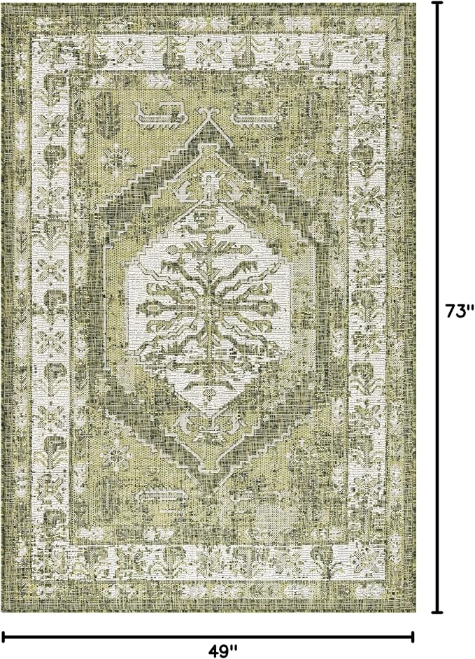 Unique Loom Outdoor Traditional Collection Area Rug - Valeria (4' 1" x 6' 1" Rectangle, Green/ Light Green)