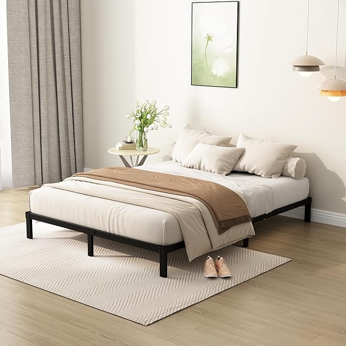 7 Inch Full Size Bed Frame Heavy Duty Low Profile Metal Platform No Box Spring Needed Mattress Foundation, Easy to Assembly, Noise Free, Black