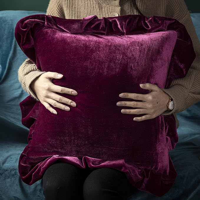 Velvet Throw Pillow Cover Soft Decorative Luxurious Solid Square Cushion Case for Sofa Couch Bedroom Farmhouse,Pack of 2, 18 x 18 Inches, Amaranth