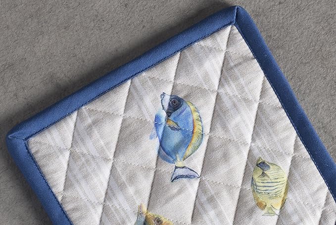 Maison d' Hermine Pot Holders 100% Cotton Heat Resistant Potholders 8" x 8" Hot Pads with Loop BBQ, Cooking, Baking, Grilling, Kitchen, Handling Hot Pans Spring/Summer (Pack of 1, Poisson)