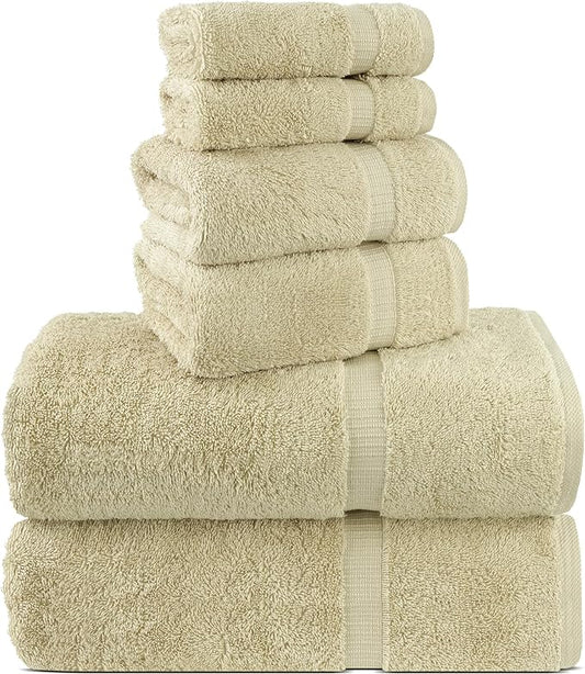 Chakir Turkish Linens 100% Cotton Premium Turkish Towels for Bathroom, 2 Large Bath Towels, 2 Hand Towels, 2 Washcloths (6-Piece Towel Set, Beige)