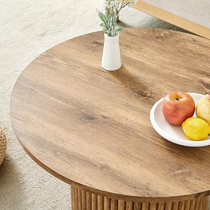 WILLIAMSPACE 27.5" Round Coffee Table with Ylindrical Leg, Modern Farmhouse Wood Circlar Center Table Accent Side End Table for Living Room Apartment, Natural