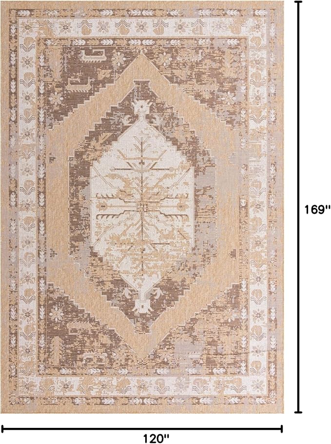 Unique Loom Outdoor Traditional Collection Area Rug - Valeria (10' x 14' 1" Rectangle, Natural/ Ivory)