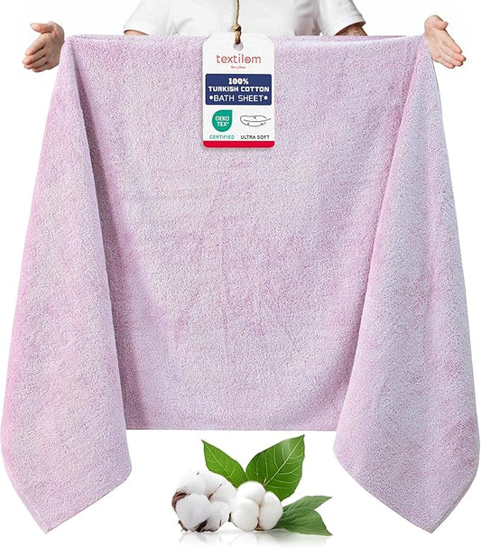 TEXTILOM 100% Turkish Cotton Oversized Luxury Bath Sheets, Jumbo & Extra Large Bath Towels Sheet for Bathroom and Shower with Maximum Softness & Absorbent (40 x 80 inches)- Lilac