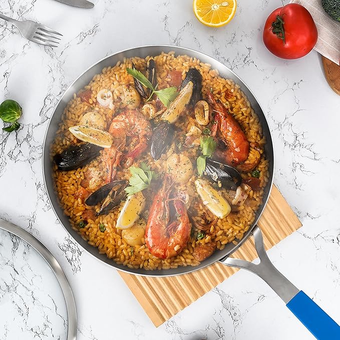 Inqibee 8.5-12 Inch Tri-Ply Stainless Steel Frying Pan set with a Lid,Skillets,Induction Cooking Pans Set,Dishwasher and Oven Safe,Detachable Handle