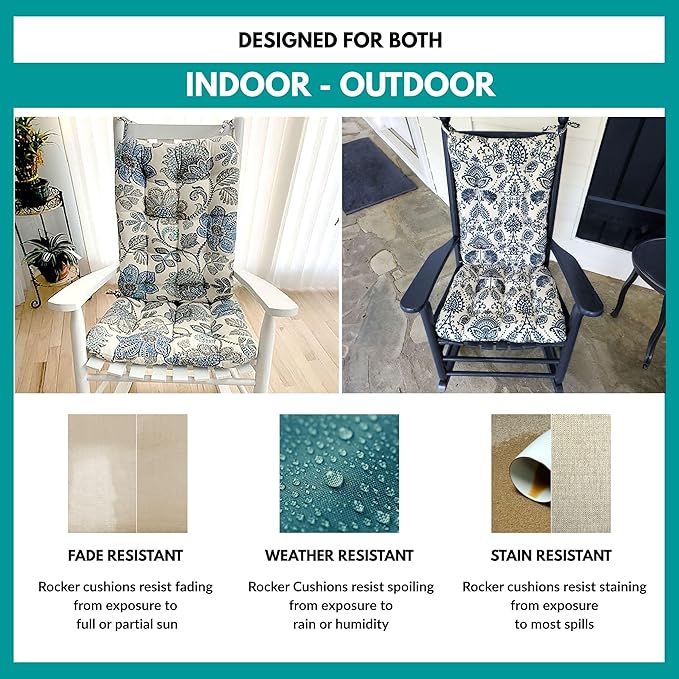 Sylvan Teal Porch Rocker Cushion Set- Extra-Large - Indoor/Outdoor: Fade Resistant, Weatherproof - Latex Foam Filled Rocking Chair Seat Cushion & Backrest Pad Set - Made in USA (Turquoise/XL)