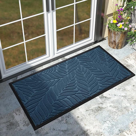 Yimobra Front Door Mat Outdoor Indoor, 47x24 All-Season Waterproof Welcome Mat, All-Weather Outside Entrance Mat, Non-Slip Patio Porch Doormat, Low Profile, Fade Resistant, Blue