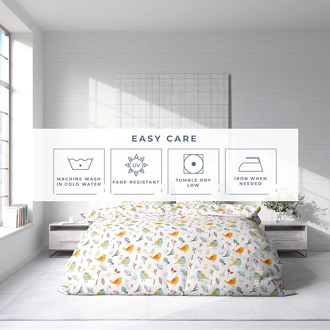 Kotton Culture 120"x98" 1 Pc Oversized King Duvet Cover Only 100% Egyptian Cotton - 600 TC Comforter Cover, Zipper Closure & Corner Ties - Fits Large King Inserts (Oversized King, Forest Birds)