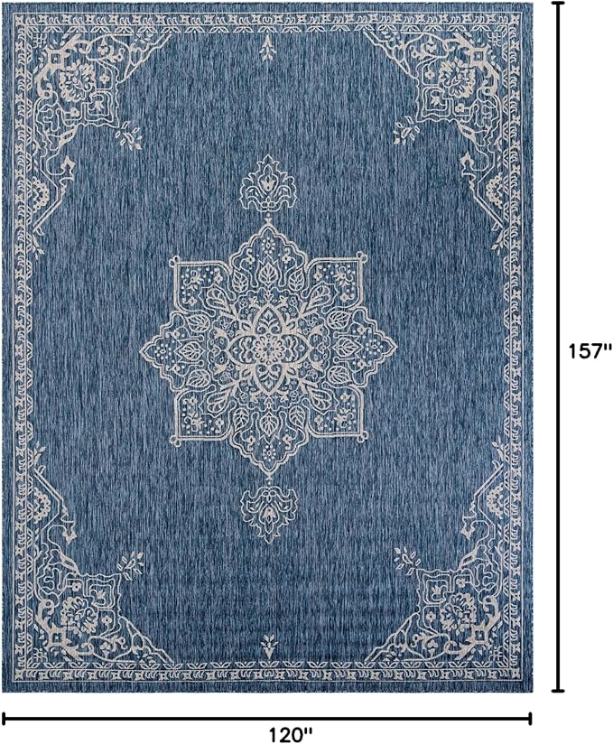 Unique Loom Outdoor Traditional Collection Area Rug - Antique (10' x 13' 1" Rectangle Blue/Ivory)