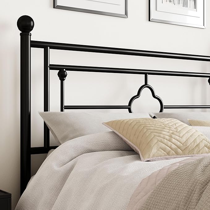 SHA CERLIN 14 Inches Full Size Metal Platform Bed Frame/Vintage Iron-Art Headboard and Footboard/Mattress Foundation for Storage/No Box Spring Needed/Noise-Free/Easy Assembly/Black