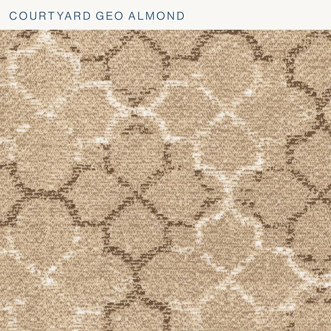 Honeycomb Outdoor Essentials Set of 2 Square Seat Pads, 19 x 19, Courtyard Geo Almond Dining Chair Cushions for Patio Furniture