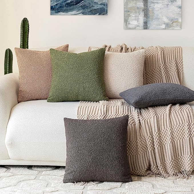 Foindtower Set of 2, Decorative Textured Boucle Throw Pillow Covers Accent Solid Pillow Cases Neutral Soft Cozy Couch Cushion Case for Chair Sofa Bedroom Living Room Home Decor 26 x 26 Inch Green