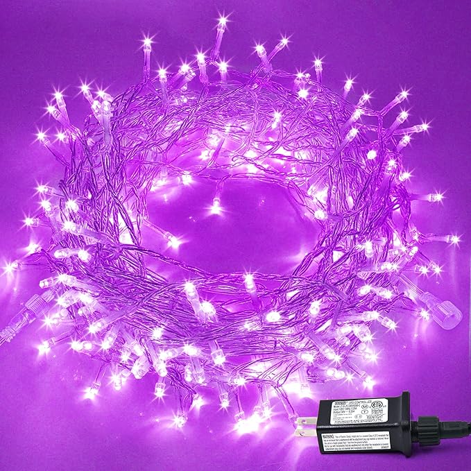 JMEXSUSS 91.5ft 250 LED Purple String Lights Indoor, Connectable 8 Modes Purple Christmas Lights Outdoor Waterproof, Plug-in Clear Wire Fairy String Light for Christmas Bedroom Party Tree Decorations
