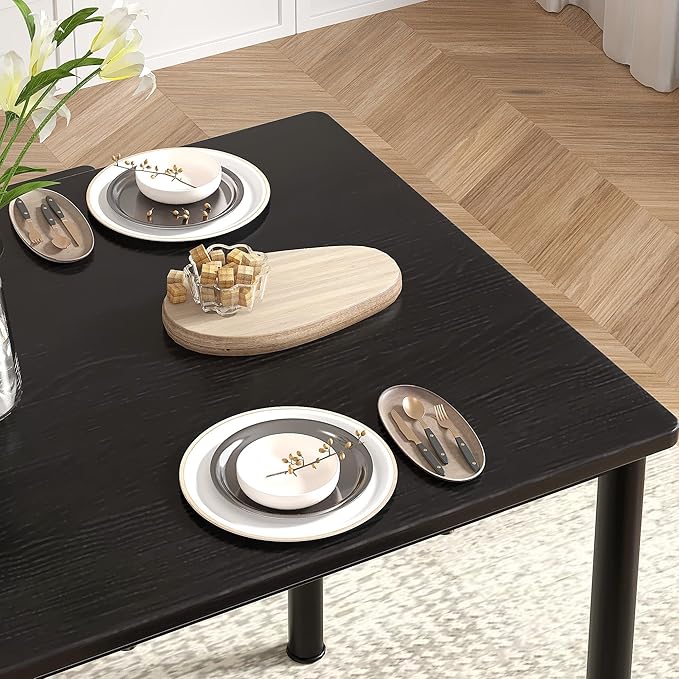 VECELO Kitchen Table and Chairs for 4, Dining Room Set with Chairs/Stools, Heavy-Duty Metal Frame with Wooden Tabletop for Small Spaces, Easy Assembly, Elegant Black