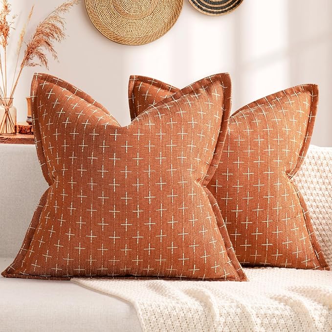 ZWJD Pillow Covers 22x22 Set of 2 Soft Polyester Textured Pillow Covers with Stylish Flange Edge Cozy Farmhouse Throw Pillows for Couch Bed Sofa Living Room