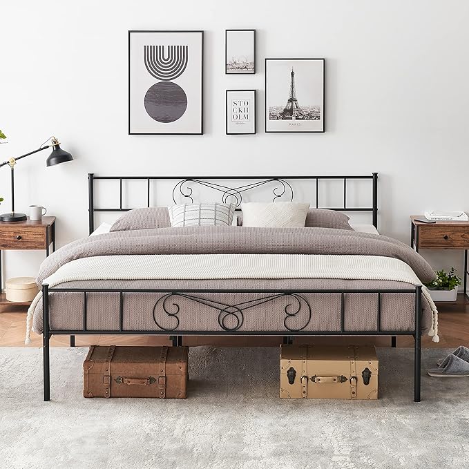 Metal Platform Bed Frame with Headboard & Footboard, Steel Slats Mattress Foundation No Box Spring Needed, 800Lbs Capacity, Noise-Free