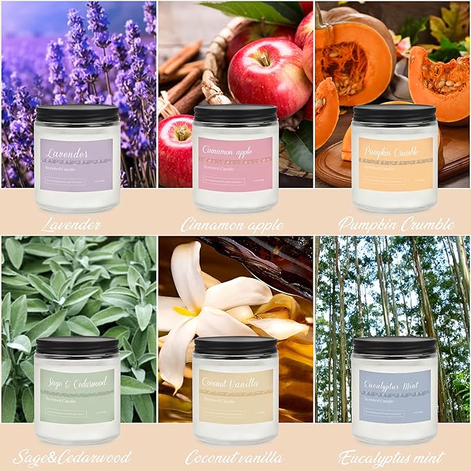 6 Pack Candles for Home Scented, Candle Gift Set for Women Men,Fall Scented Candle Natural Soy Candles for Autumn Home Deco, Pumpkin Candle, Relaxing, SPA, Holiday Gift