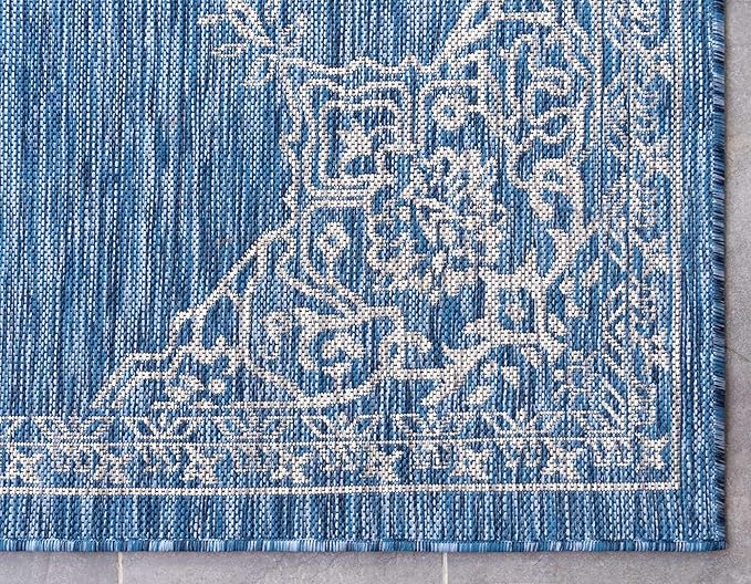 Unique Loom Outdoor Traditional Collection Area Rug - Antique (4' 1" x 6' 1" Rectangle, Blue/ Gray)