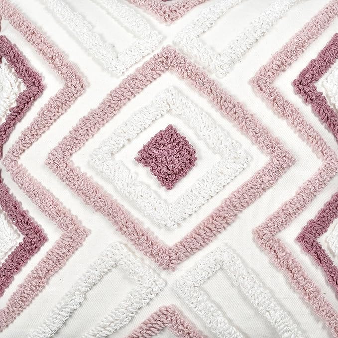 Boho Pillow Covers 18X18 Inch Boho Tufted Throw Pillow Covers Decorative Tassels Cushion Cover Farmhouse Pillow Case for Couch Sofa Bed Living Room Bedroom, Pink