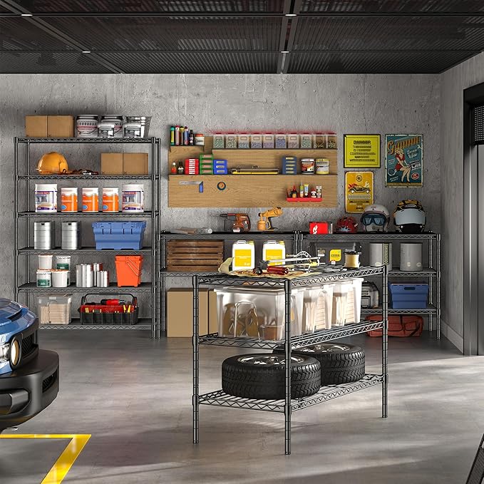 6 Tier Metal Shelving 75" H Adjustable Storage Shelves, 1200LBS Wire Shelving Unit for Storage Rack, Metal Shelves for Pantry Shelves, Garage, Kitchen, 75" Hx 36" Wx 18" D