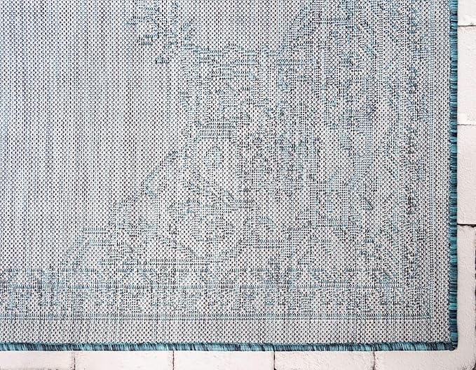 Unique Loom Outdoor Traditional Collection Area Rug - Antique (7' 1" x 10' Rectangle, Teal/ Gray)