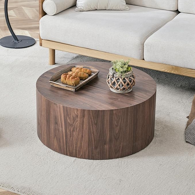 Modern Coffee Table,27.5Inch Round Top Tea Table,Living Room Center Table with Texture for Living Room,Office,Apartment