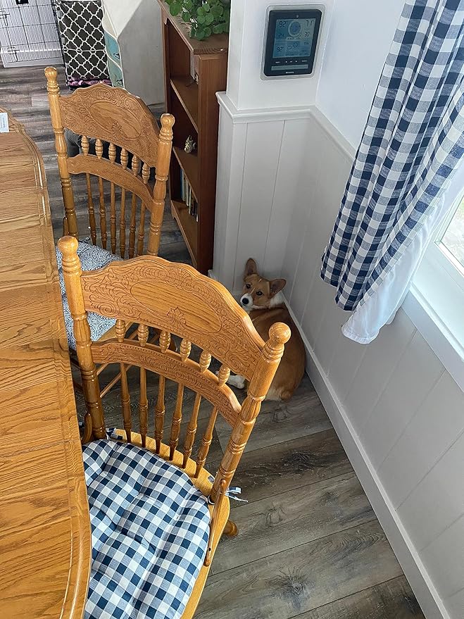 Barnett Home Decor Classic Check Navy Blue Dining Chair Pad with Ties - Medium Size 18 Chair Cushion - Latex Foam Fill - Machine Washable, Reversible, 100% Cotton Plaid, Made in USA