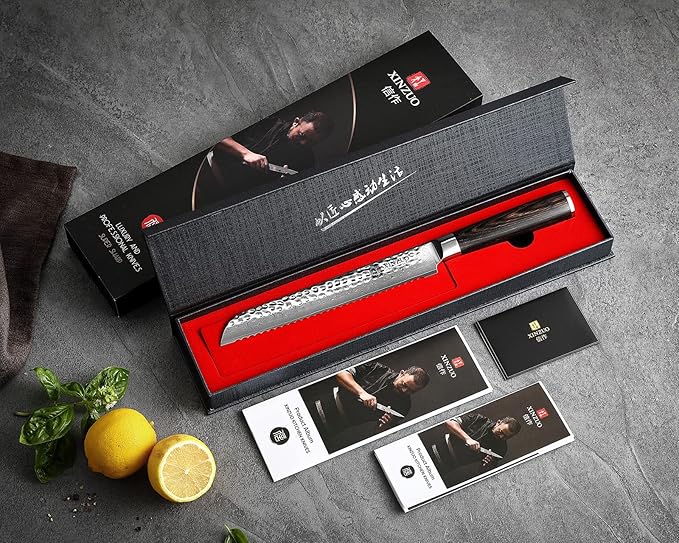 XINZUO 67 Layers Damascus Bread Cutting Knife, 8 Inch Serrated Bread Knife for Homemade Bread Sourdough,Razor Sharp,Dark Brown Pakkawood Handle