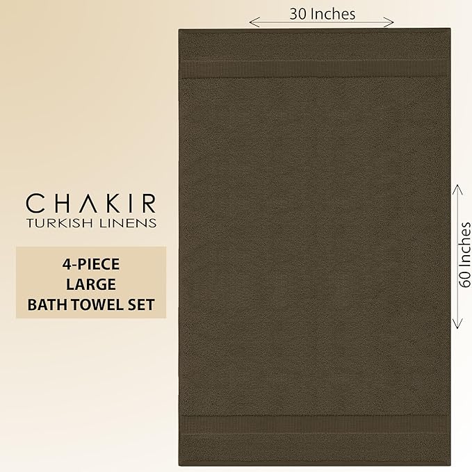 Chakir Turkish Linens 100% Cotton Premium Turkish Towels for Bathroom | 30'' x 60'' Large Bath Towels (4 Piece, Cocoa)