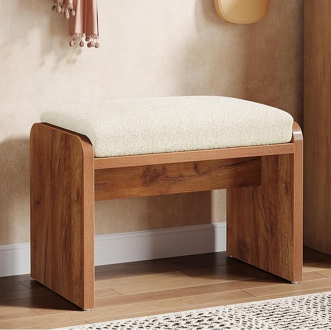Tribesigns Entryway Bench, Upholstered Shoe Stool with Removable Cushion, H-Shaped Vanity Stool Footrest, Wooden Ottoman for Bedroom, Living Room, Dressing Room, Extra Seating for Small Spaces