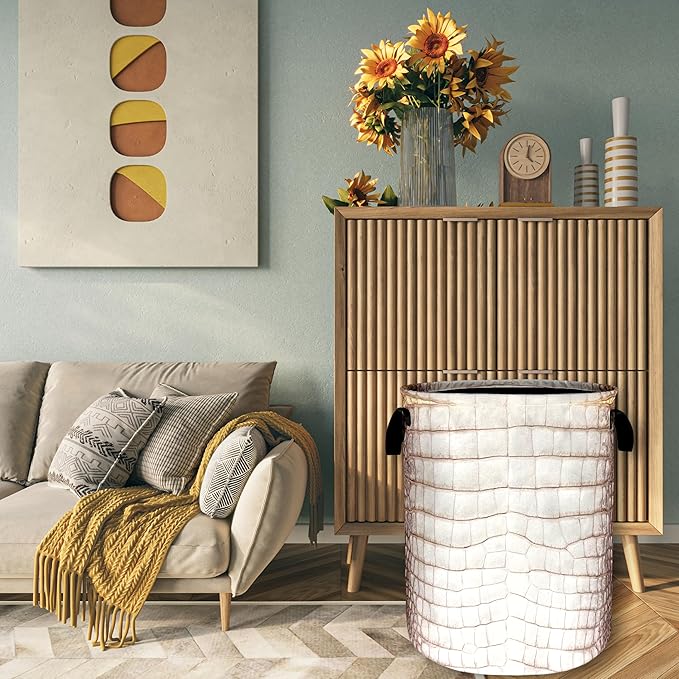Crocodile Skin Texture Pattern Laundry Basket Foldable Oxford Cloth Laundry Hamper With Handle Portable Clothes Storage Basket 18.9 X 16.5 Inch Storage Bag For Laundry Room/Bathroom/Bedroom