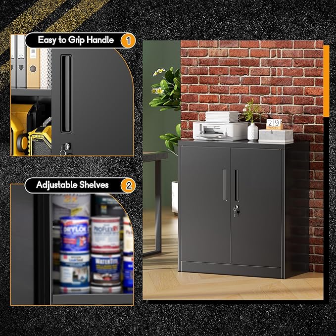 Greenvelly Metal Garage Storage Cabinet, Black 36" Locking File Cabinet with 2 Doors and Adjustable Shelves for Home Office,School