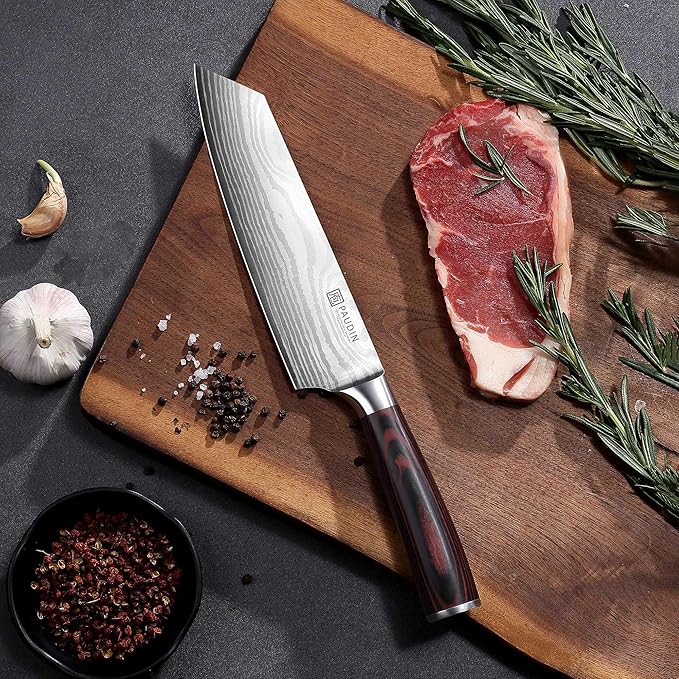 PAUDIN Chef Knife, Sharp High Carbon Stainless Steel Kitchen Knife with Sheath, 8 Inch Professional Santoku knives with Ergonomic Pakkawood Handle, Japanese Chopping Knifes Premium Gift Box