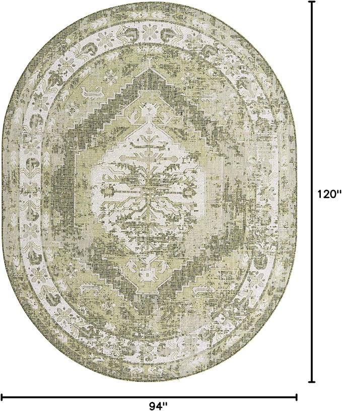 Unique Loom Outdoor Traditional Collection Area Rug - Valeria (7' 10" x 10' Oval, Green/ Light Green)