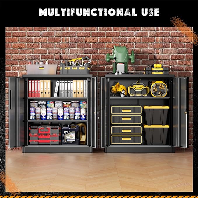 Greenvelly Metal Garage Storage Cabinet, Black 36" Locking File Cabinet with 2 Doors and Adjustable Shelves for Home Office,School