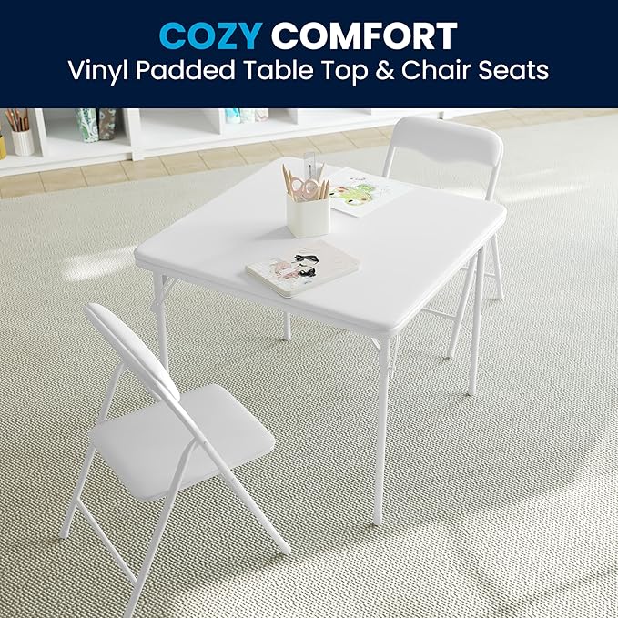 Flash Furniture Mindy Kids 3-Piece Folding Table and Chairs Set for Daycare and Classrooms, Children's Activity Table and Chairs Set, White