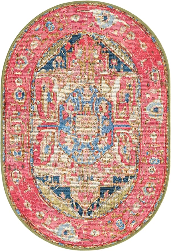 Unique Loom Outdoor Traditional Collection Area Rug - Limon (2' 2" x 3' 1" Oval Multi/Red)