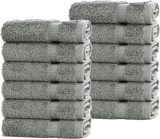 Chakir Turkish Linens | Hotel & Spa Quality 100% Cotton Premium Turkish Towels | Soft & Absorbent (12-Piece Washcloths, Gray)