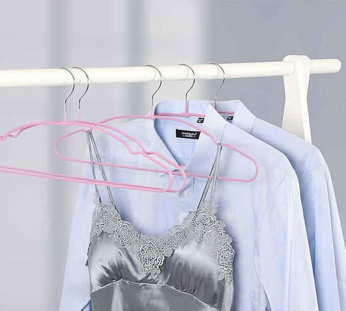 TOPIA HANGER Non Slip Hanger 20 Pack, Metal Clothes Hangers Space Saving, Heavy Duty Rubber Coated Wire Hanger for Coat, Shirt, Dress, Pants-Pink, CT12P