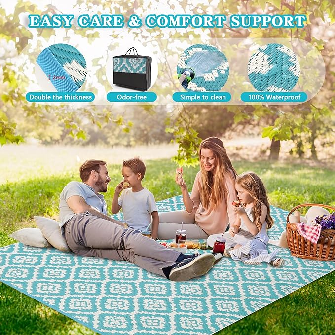 Wallona Outdoor Rugs 8x10 ft Patio Waterproof Clearance Indoor Outdoor Large Carpet for Patio Plastic Straw Reversible Area Rugs Mat for RV, Camping, Balcony, Beach, Picnic, Porch, Brick Green & White