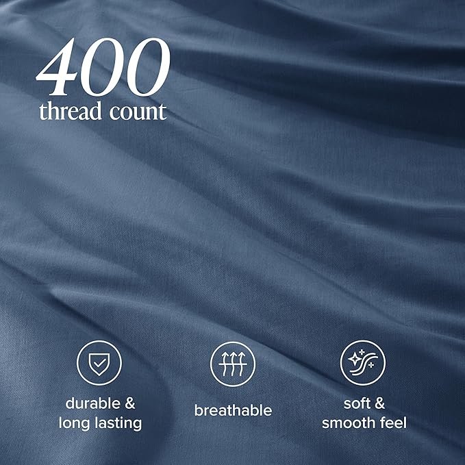 Bare Home 100% Organic Cotton Sateen Duvet Cover Set - Full/Queen Size - 400 Thread Count - Smooth Sateen Weave - Warm & Luxurious - Duvet Cover (Full/Queen, Bering Sea)