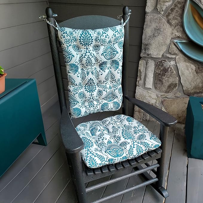 Sylvan Teal Porch Rocker Cushion Set- Extra-Large - Indoor/Outdoor: Fade Resistant, Weatherproof - Latex Foam Filled Rocking Chair Seat Cushion & Backrest Pad Set - Made in USA (Turquoise/XL)