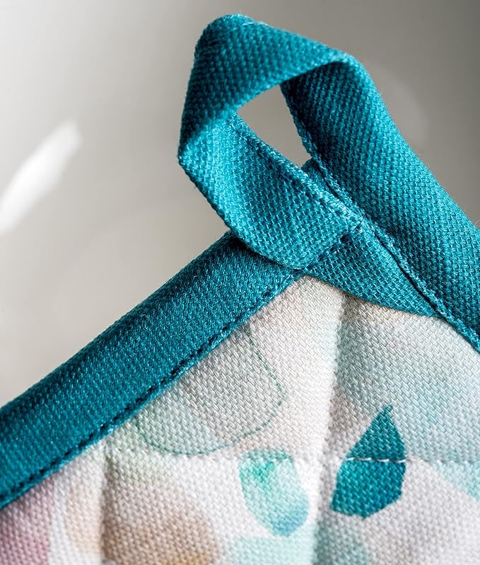 Maison d' Hermine 100% Cotton Oven Mitt & Pot Holder Set (7.5"x13" & 8"x8") Heat Resistant BBQ Cooking Gloves with Loop, Baking, Grilling, Kitchen, Handling Hot Pans Spring/Summer (Summer Picnic)