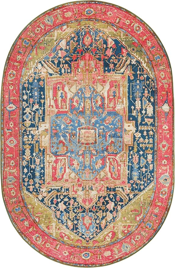 Unique Loom Outdoor Traditional Collection Area Rug - Limon (5' 3" x 8' Oval Multi/Red)