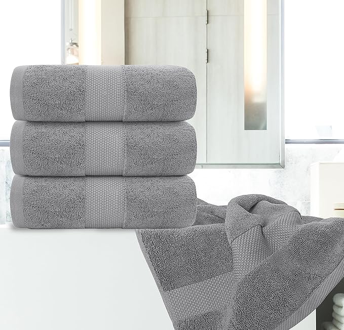 White Classic Luxury Bath Towels Set of 4 Large - 700 GSM Cotton Ultra Soft Bath Towels 27x54 | Highly Absorbent and Quick Dry | Hotel Towels for Bathroom Luxury, Plush Shower Towels, Light Grey