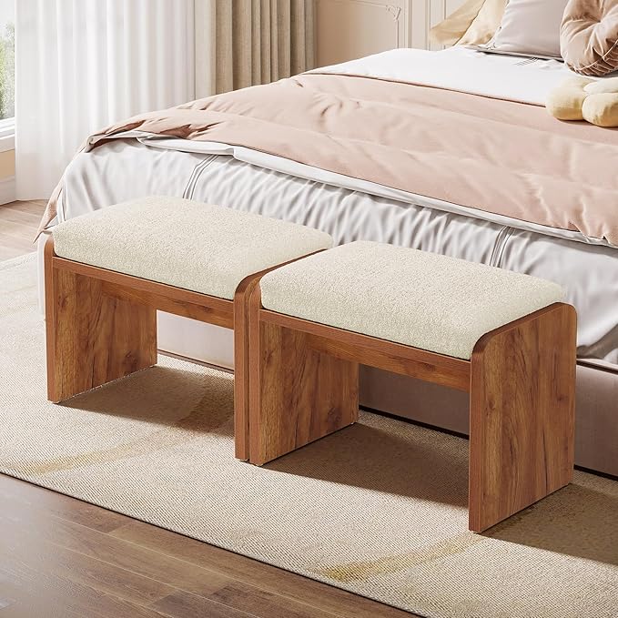 Tribesigns Entryway Bench, Upholstered Shoe Stool with Removable Cushion, H-Shaped Vanity Stool Footrest, Wooden Ottoman for Bedroom, Living Room, Dressing Room, Extra Seating for Small Spaces