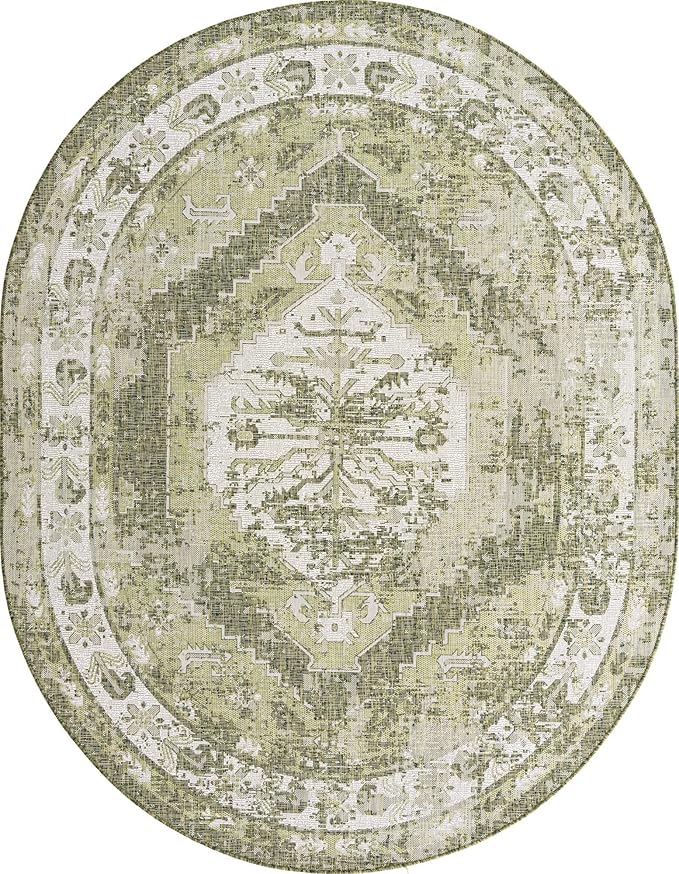 Unique Loom Outdoor Traditional Collection Area Rug - Valeria (7' 10" x 10' Oval, Green/ Light Green)