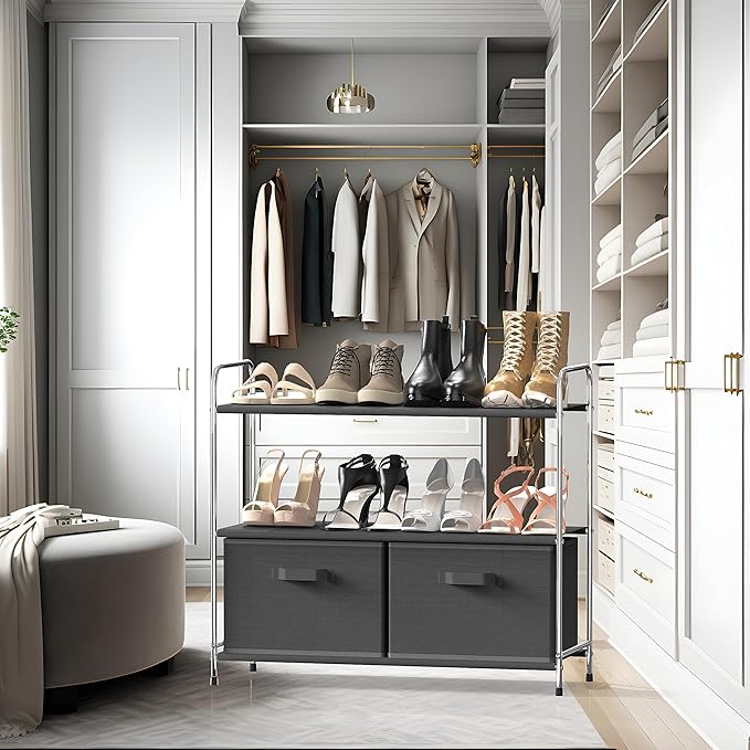 Simple Houseware 3-Tier Closet Storage with 2 Drawers, Dark Grey