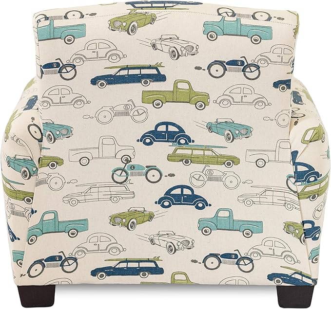 Kid Rocking Chair for Toddlers, Child Chair for Little Kids, Upholstered Toddler Armchair for Children, Comfy and Cute Little Kid Chairs (Legs, Cars & Trucks Print)